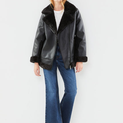 Dames jas leer wollig zwart xs s m l xl