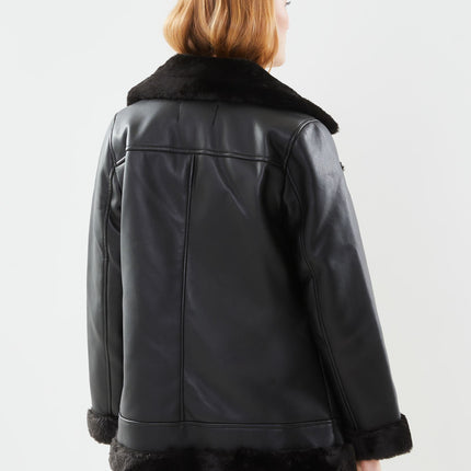Dames jas leer wollig zwart xs s m l xl