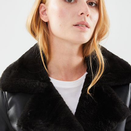Dames jas leer wollig zwart xs s m l xl