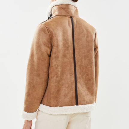 dames jas leer wollig bruin xs s m l xl