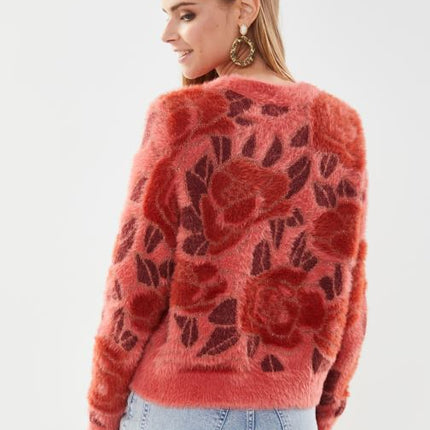 UNICORN Women's sweater red with flowers xs s m l xl