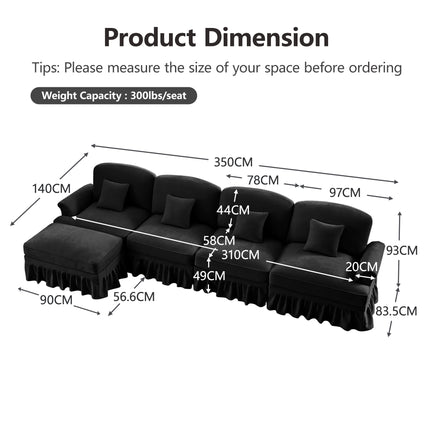 UNICORN L-Shaped 4-Seater Sofa Comfortable Seating for Living Room Black