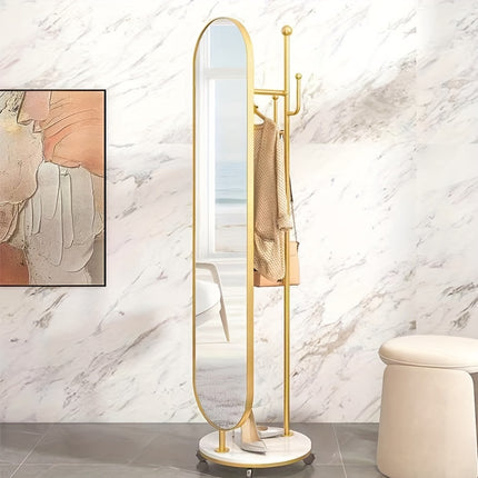 UNICORN Mobile Full-Length Mirror with a Rotating Floor Coat Rack Black Golden