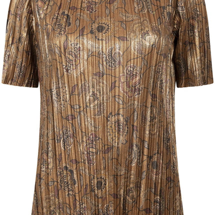UNICORN Women's short-sleeved shirt brown dark gold print l