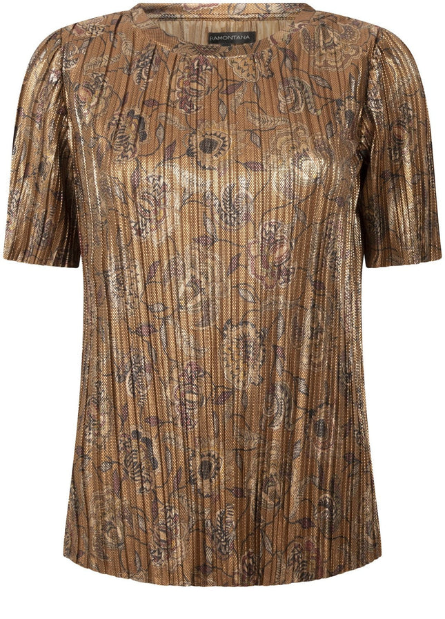 UNICORN Women's short-sleeved shirt brown dark gold print l