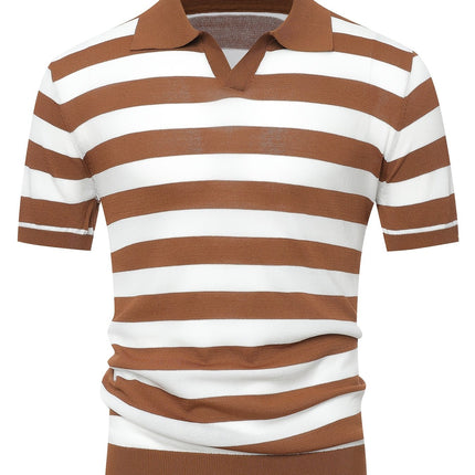 UNICORN Striped Polo Neck Knit Square Shoulder Short Sleeve T-Shirt Men'S s m l xl xxl