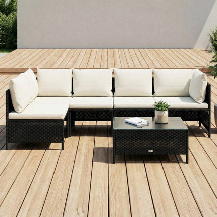 UNICORN Modular Corner Sofa with Cushions Black Poly Rattan