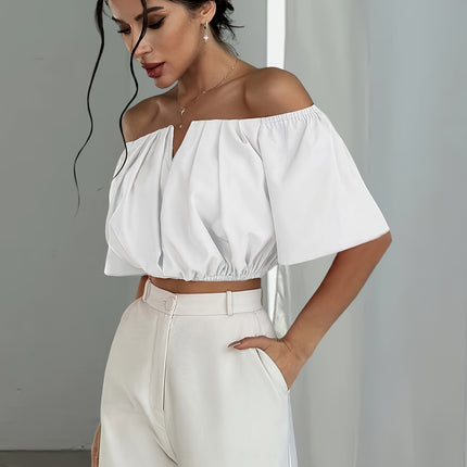 UNICORN Off-the-Shoulder Solid Color Short Blouse  Daily Wear, Parties, All-Season xs s m l