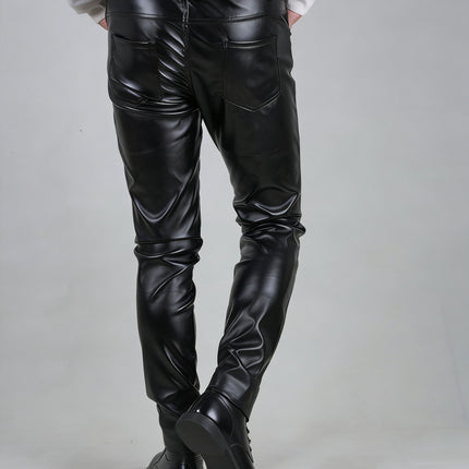 UNICORN Men's PU Leather Pants Solid Pants Casual Breathable Slim-fit Trousers