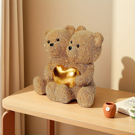 UNICORN Golden Dotted Heart Shaped Couple Bear Statue golden