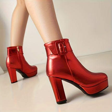 UNICORN Womens Faux Cover Block Heel Boots High Heels Platform Ankle Boots
