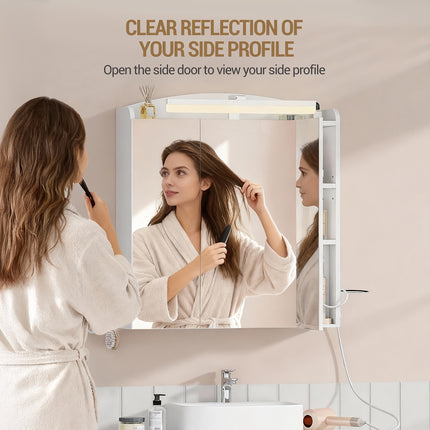 UNICORN Bathroom Mirror Cabinet with Lighting, Hairdryer Holder White