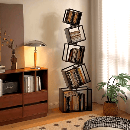 UNICORN Modern Geometric Iron Corner Bookshelf with Aesthetic Design Black