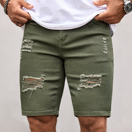 UNICORN Men'S Summer Olive Green Ripped Denim Shorts Stretchy Fabric s m l xl xxl