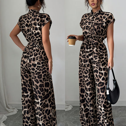 UNICORN Summer Print Stand Collar Vacation Style Elegant Casual Belted Jumpsuit s m l xl