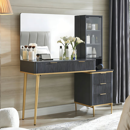 UNICORN Makeup Vanity Desk with 91.44cm HD Mirror, 121.92cm Desk Brown Gray