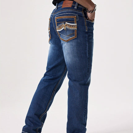 UNICORN Men'S Thick Line Embroidered Stretchy Washed Denim Pants s m l xl xxl