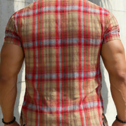 UNICORN Men'S Classic Plaid Short Sleeve Shirt Single Pocket Design s m l xl xxl