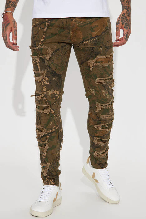 UNICORN Men's jeans army print camouflage brown dark green s m l xl xxl
