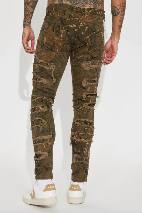 UNICORN Men's jeans army print camouflage brown dark green s m l xl xxl