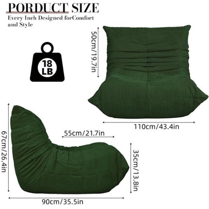UNICORN Sofa Chair Made of Chenille Fabric Large Bean Bag for Adults Gray Green
