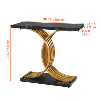 UNICORN 100 cm Gold Black Console Table, Modern Desk Behind the Couch