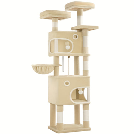 UNICORN Cat Tree, 180cm Cat Tree with 8 Scratching Posts, Beige/light Gray/dark Gray