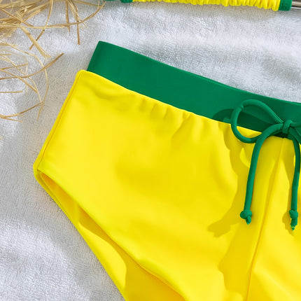 UNICORN Yellow Brazilian Style Yellow-Green Contrast Color Halter Neck Bikini s m l xl