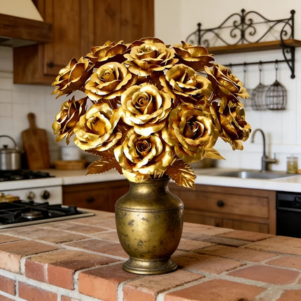 UNICORN 14pcs Artificial Golden Roses Ideal for Spring Home Decor