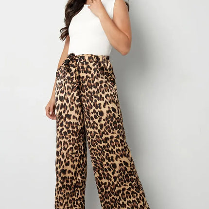 UNICORN Women's Wide Leg Trousers with Leopard Print Brown S M L