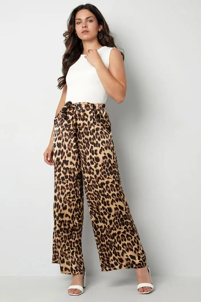 UNICORN Women's Wide Leg Trousers with Leopard Print Brown S M L
