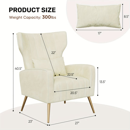 UNICORN Luxury Velvet Leisure Chair with Golden Metal Legs Beige Light Gray Black