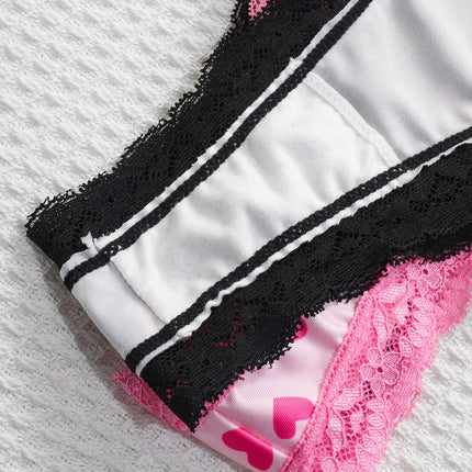 UNICORN Heart-Print Women's Triangle Panties Thong Mid-Low Waist Lace Crotch s m l xl