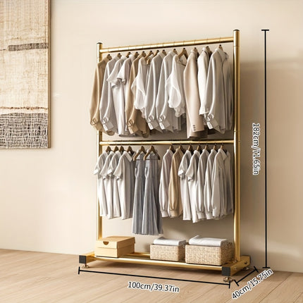 UNICORN Declaration Modern Double Tier Clothing Rack with Wheels golden black white