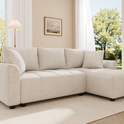 UNICORN Three-seater Fabric Sofa Convertible into L-shaped Corner Sofa Beige