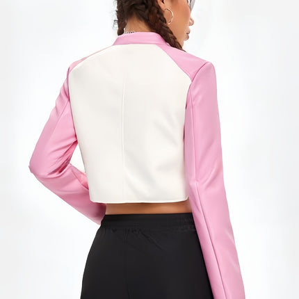 UNICORN Womens Cropped Jacket Letter Print Color-block Design Casual Biker Jacket s m l