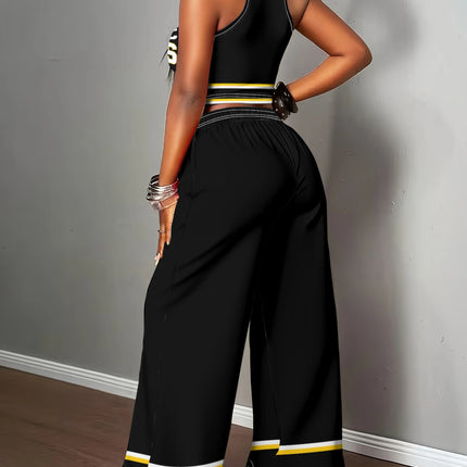 UNICORN Women's Black-Golden Color Block Halter Top+ Wide-Leg Pants s m l xl xxl