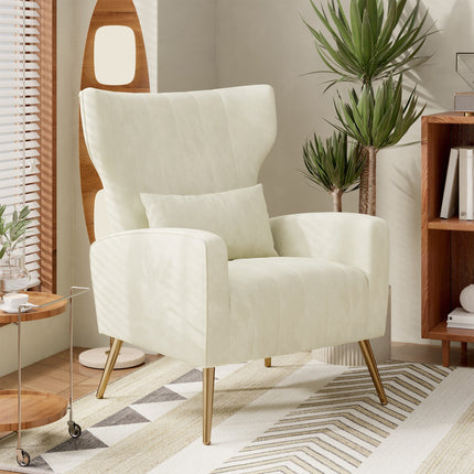 UNICORN Luxury Velvet Leisure Chair with Golden Metal Legs Beige Light Gray Black