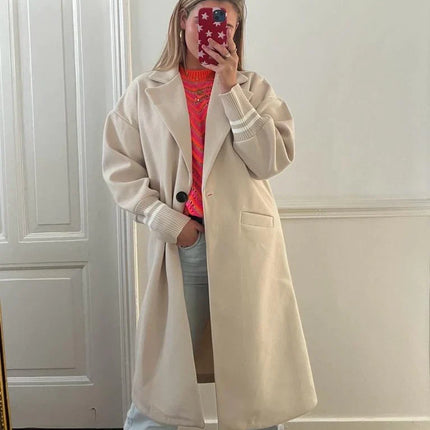 Dames lange jas beige s m l xl