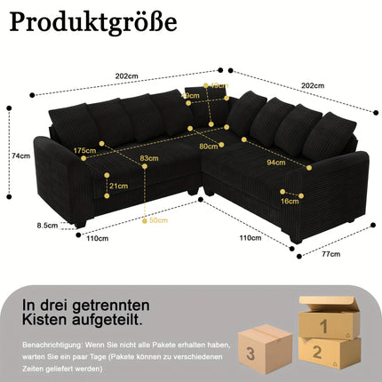 UNICORN Modern L-Shaped Corner Sectional Sofa Black Gray Brown