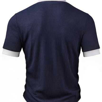 UNICORN Top Casual Stretch Ribbed Fabric Color-Blocked Lapel Short-Sleeve s m l xl xxl xxxl