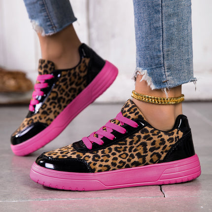 UNICORN Skate Shoes, Trendy Pink Leopard Print Wide-Toe Sports Shoes, Women'S