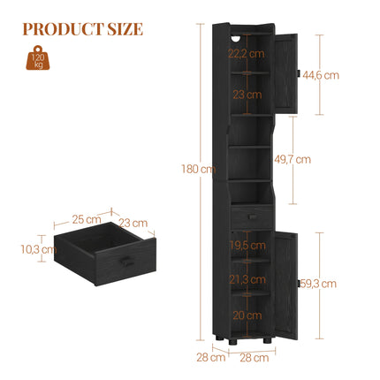 UNICORN Modern Narrow Tall Bathroom Vanity with Double Doors & Single Drawer