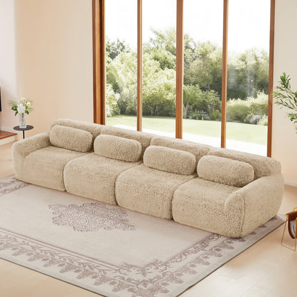 UNICORN 4-Seater Sofa, Premium Plush Fabric, Khaki