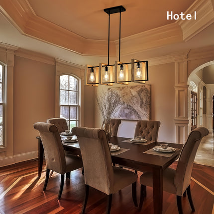 UNICORN 89.92cm Kitchen Island Light, 4-Light Farmhouse Dining Chandelier wood grain