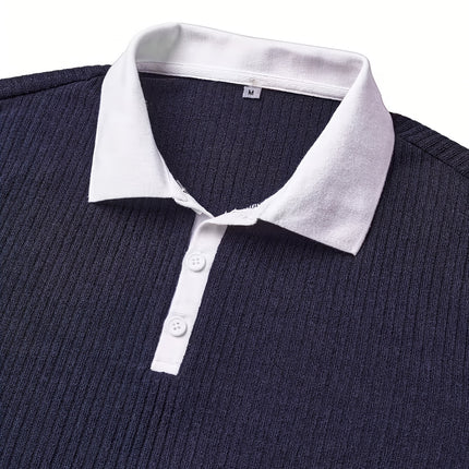 UNICORN Top Casual Stretch Ribbed Fabric Color-Blocked Lapel Short-Sleeve s m l xl xxl xxxl