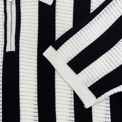 UNICORN Color-Blocked Hollowed-Out Striped Knit Polo Shirt for Men xs s m l xl xxl