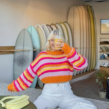 UNICORN Women'S Cozy Striped Sweater Soft Pullover with Color Block Design s m l xl