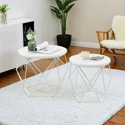 UNICORN Coffee Tables, Set of 2 Side Tables, Robust Steel Frame Brown Black White