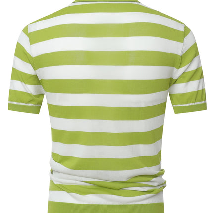 UNICORN Striped Polo Neck Knit Square Shoulder Short Sleeve T-Shirt Men'S s m l xl xxl